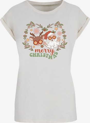 F4NT4STIC Shirt 'Christmas Hippie Santa And Reindeer' in Beige: Vorderseite