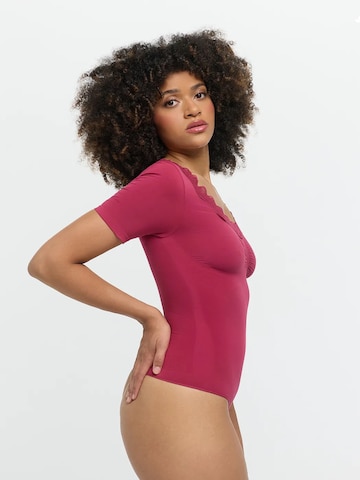 cfab - Body modelador 'Lace T-Shirt Bodysuit Sculpting Shapewear with String' em rosa