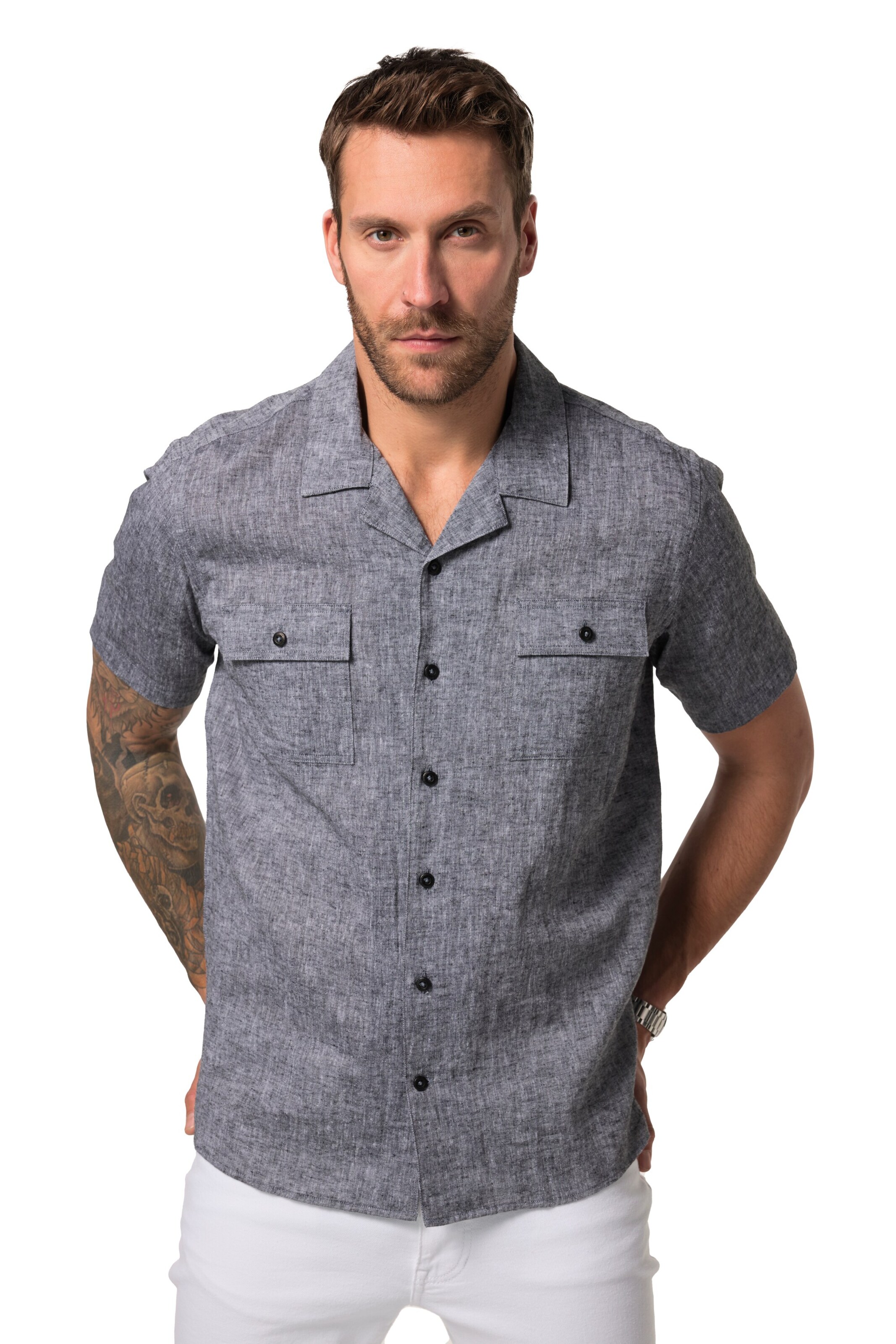 JP1880 Regular Fit Hemd in Grau: Vorderseite