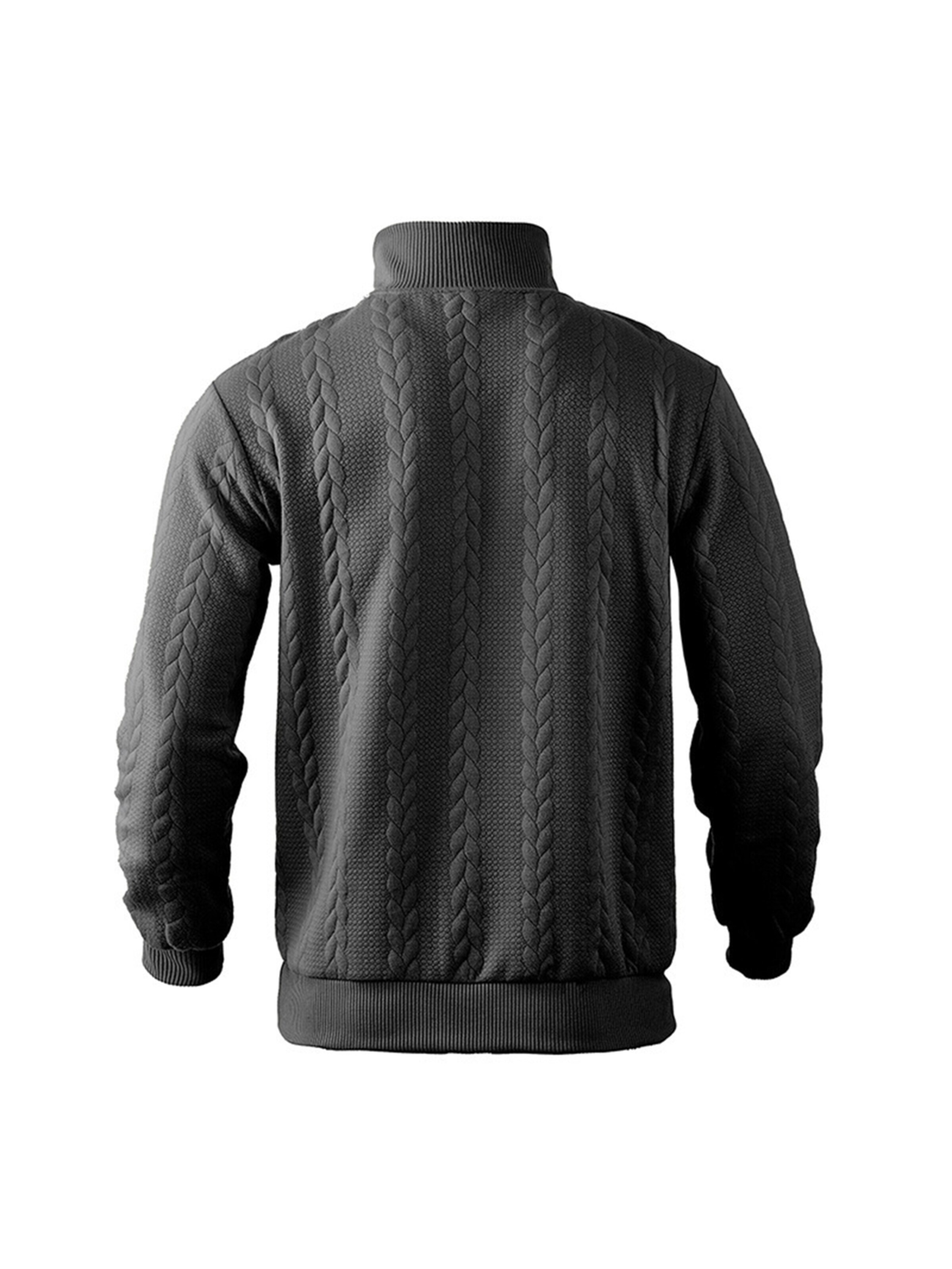 KoJooin Sweater 'Herren Pullover mit 1/4-Reißverschluss und Kabelstrick – Langarm, Stehkragen, Reguläre Passform' in Black