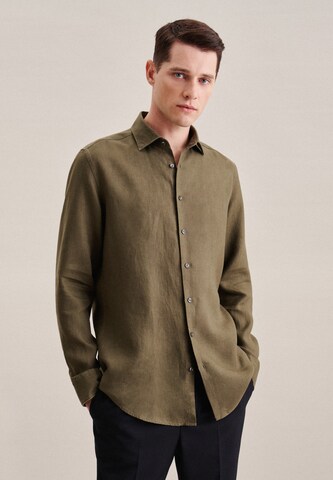 SEIDENSTICKER Slim fit Overhemd 'SMART LINEN' in Groen: voorkant