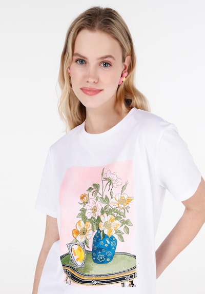 Colin's T-shirt en vert / rose / noir / blanc, Vue avec produit