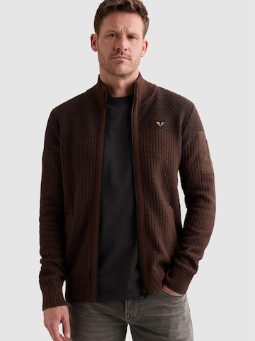 PME Legend Gebreid vest 'Cardigan with zipper closure and flight pocket' in Bruin: voorkant