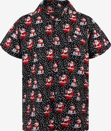 King Kameha Regular fit Button Up Shirt 'Christmas Santa Likes' in Black: front
