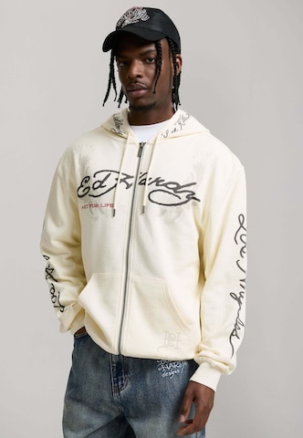 Ed Hardy Кофта на молнии 'Art For Life' в Бежевый: спереди