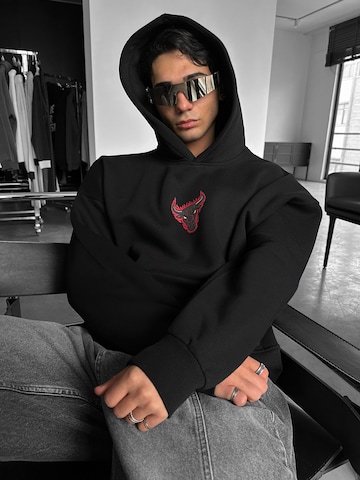 Kleidermafia Collegepaita 'Oversize Bull Fearless Hoodie - Black and Red' värissä musta