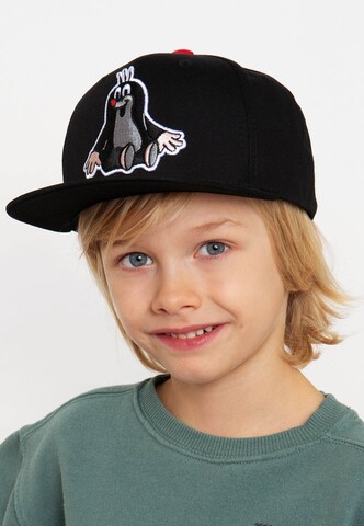 LOGOSHIRT Cap 'Der kleine Maulwurf - Sitzt' in Schwarz: predná strana