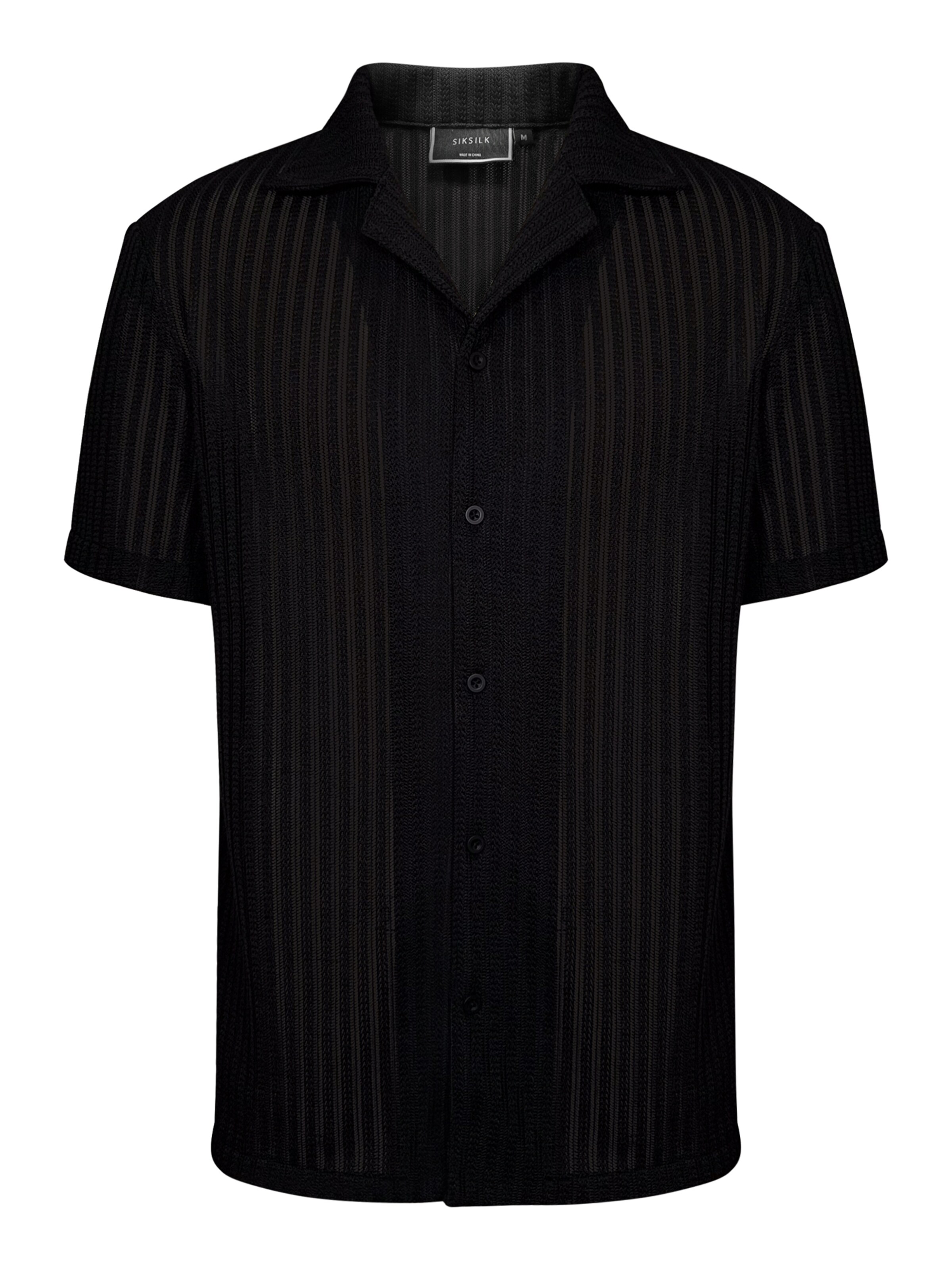 SikSilk Regular fit Button Up Shirt in Black: front