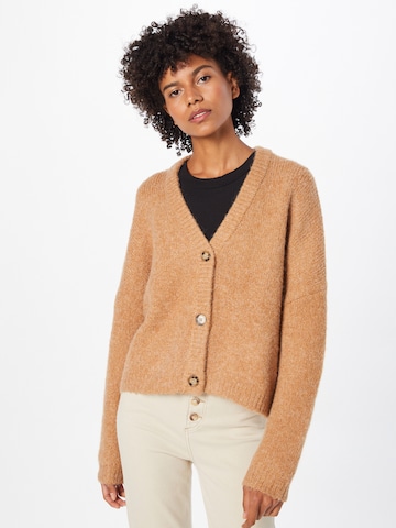 ABOUT YOU Knit Cardigan 'Leoni' in Brown: front