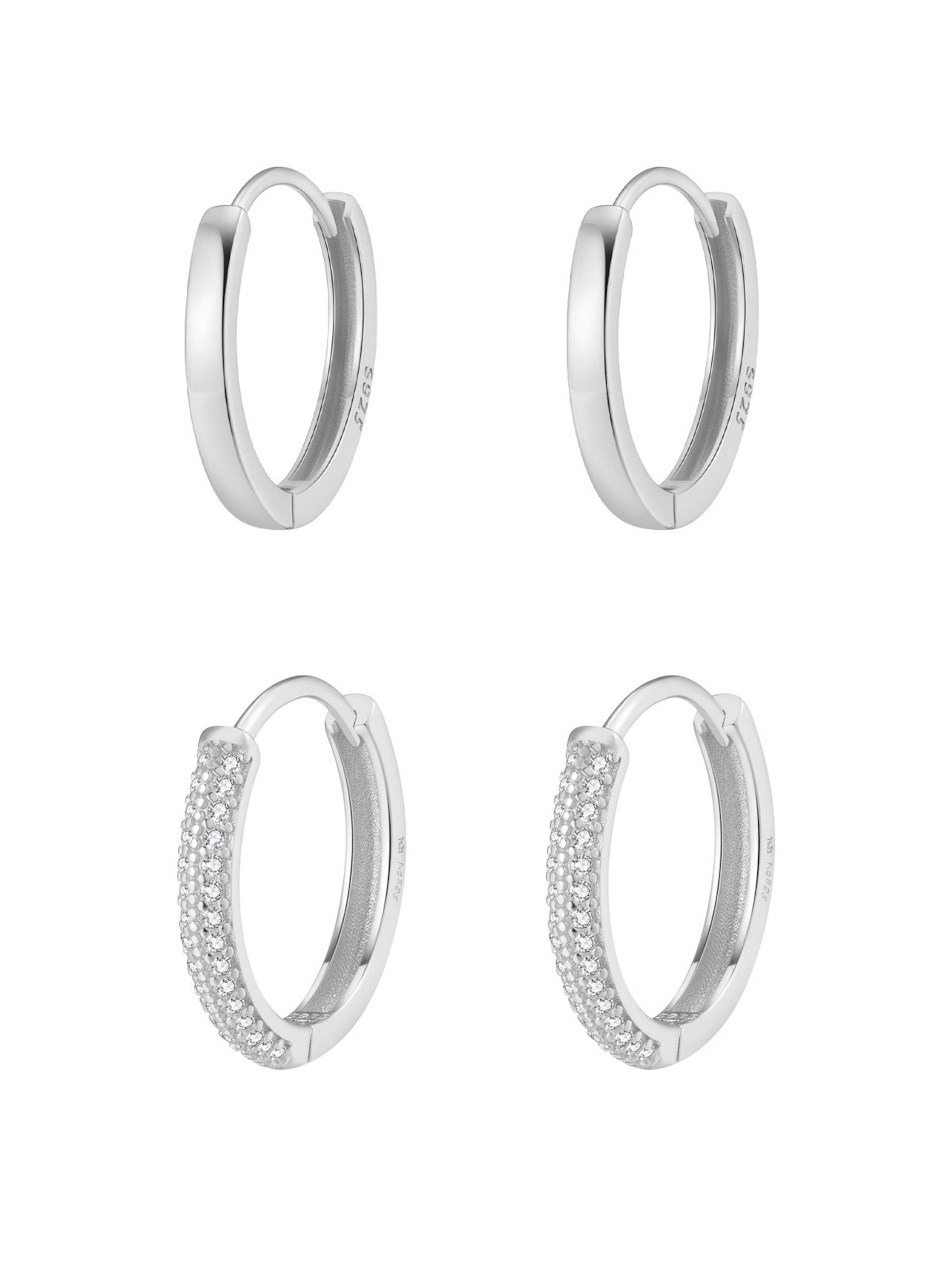 Orecchini 'Double Gemstone and Classic Band Hoop Set' in One Size Hey Happiness di colore argento, Visualizzazione prodotti
