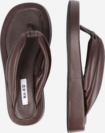 NA-KD T-Bar Sandals in Brown