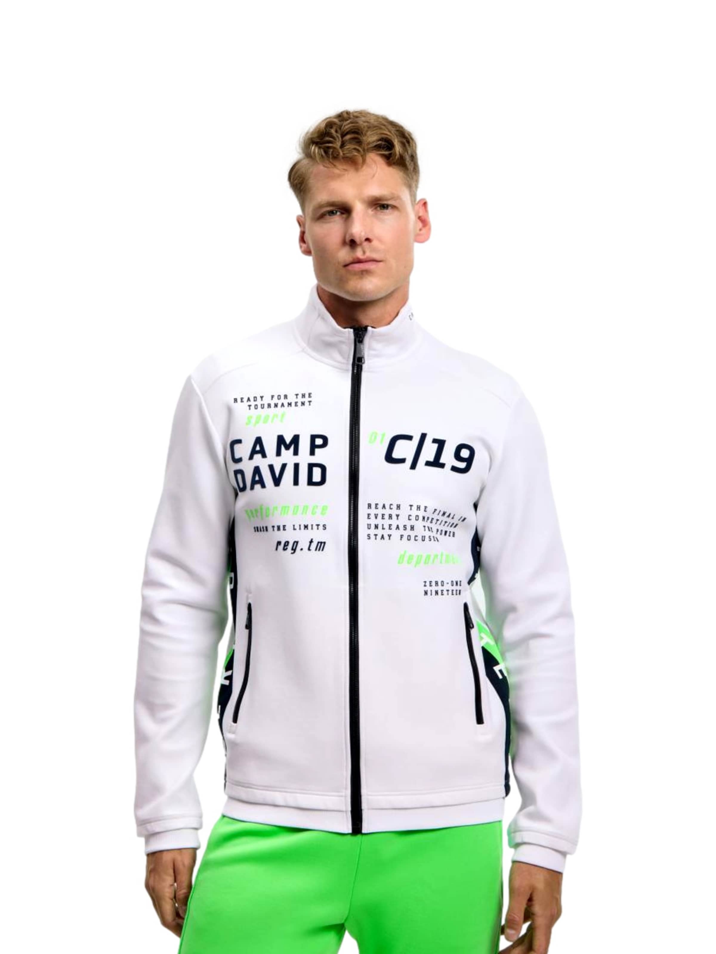 CAMP DAVID Sweat jacket 'Game.Set.Match' in White: front