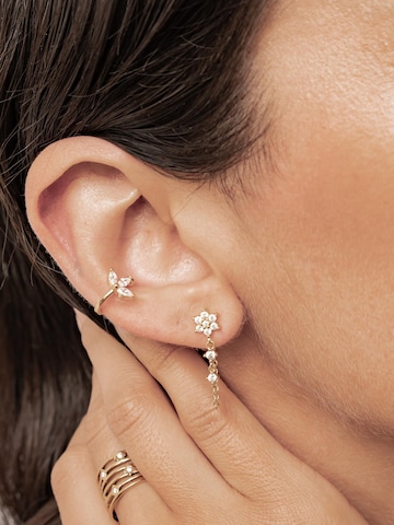 Hey Happiness Oorbellen 'Bloom Chain Stud Earrings & Blossom Ear Cuff Set' in Goud: voorkant