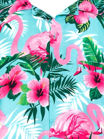 King Kameha Shirt 'Flamingo Flowers' in Blau