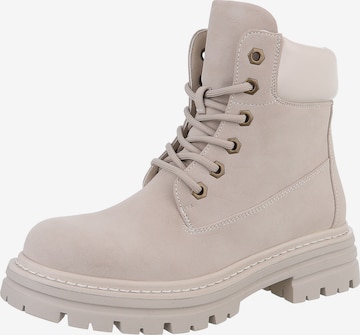 Ital-Design Schnürstiefelette in Beige: Vorderseite