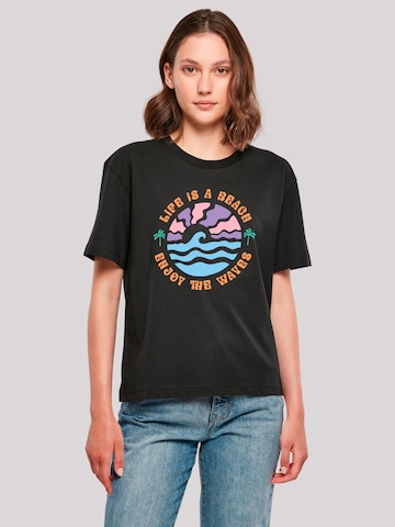 F4NT4STIC Shirt 'Life Is A Beach Enjoy The Waves' in Zwart: voorkant