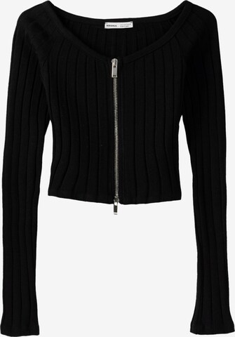 Bershka Knit cardigan in Black: front