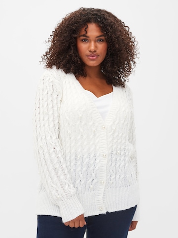 Zizzi Knit Cardigan 'SUNDAY' in White: front