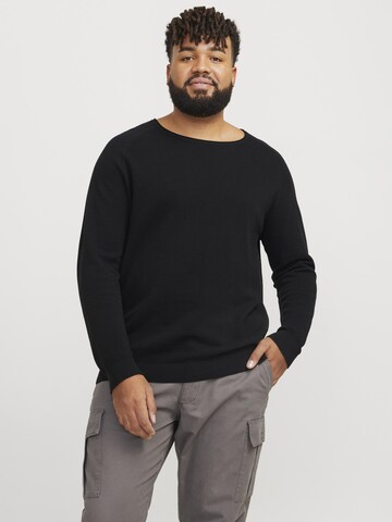Jack & Jones Plus Sweater 'JJEHILL' in Black: front
