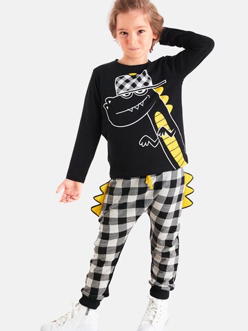 Denokids Tracksuit 'Plaid Dino' in Black: front