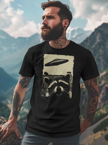 Neverless Shirt 'Ufo Waschbär' in Schwarz: Vorderseite