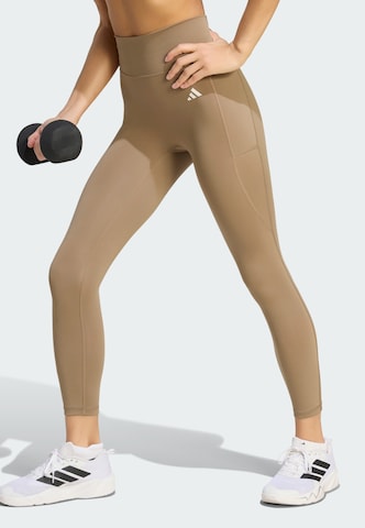 ADIDAS PERFORMANCE Skinny Workout Pants 'Optime Power Essentials' in Green: front