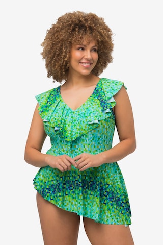 Ulla Popken Triangle Swimsuit Dress in Green: front