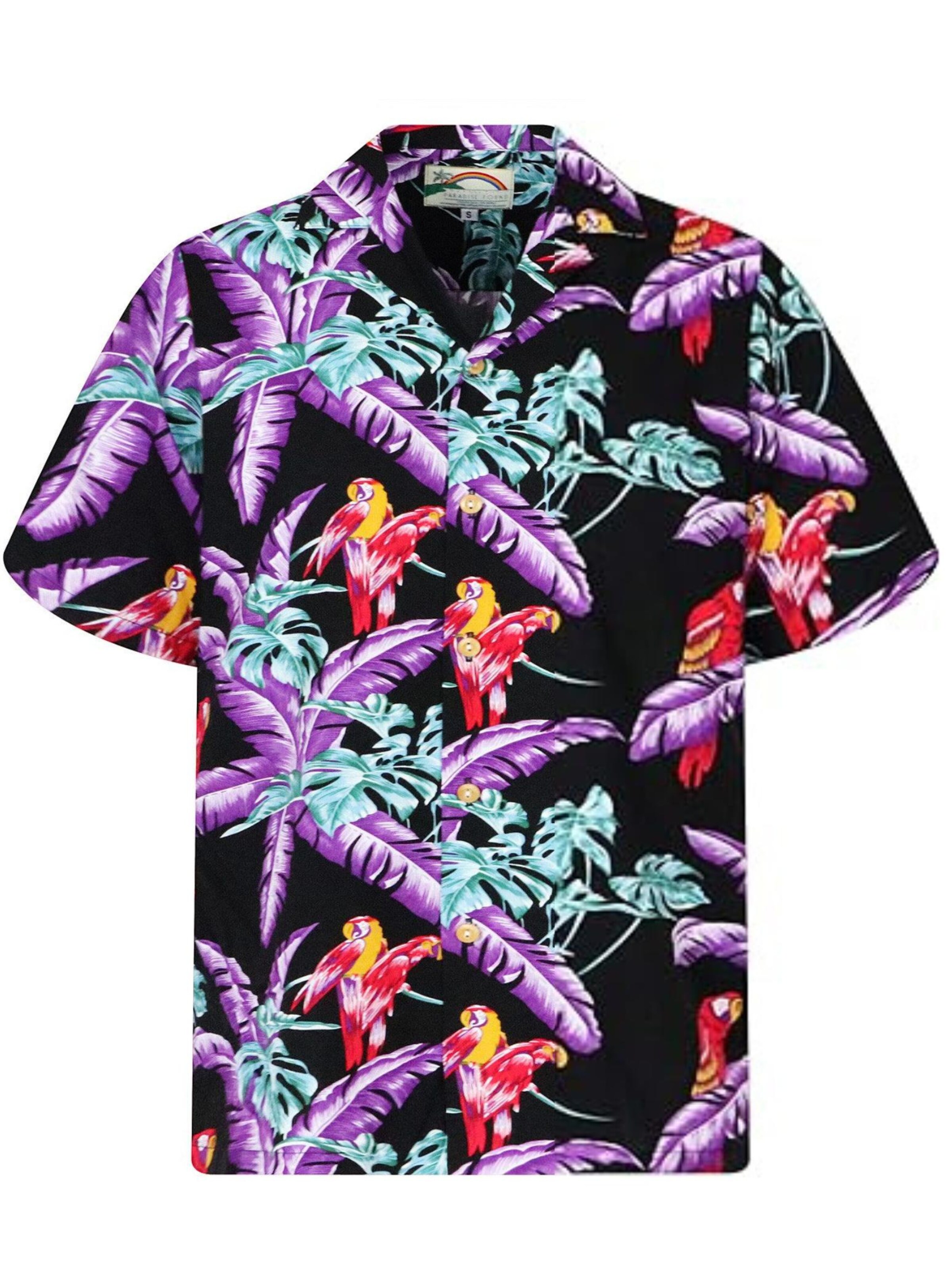 Paradise Found Regular Fit Hemd 'Tom Selleck Jungle Bird'‌ in Schwarz: Vorderseite