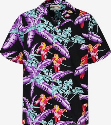 Paradise Found Button Up Shirt 'Tom Selleck Jungle Bird' in Black: front