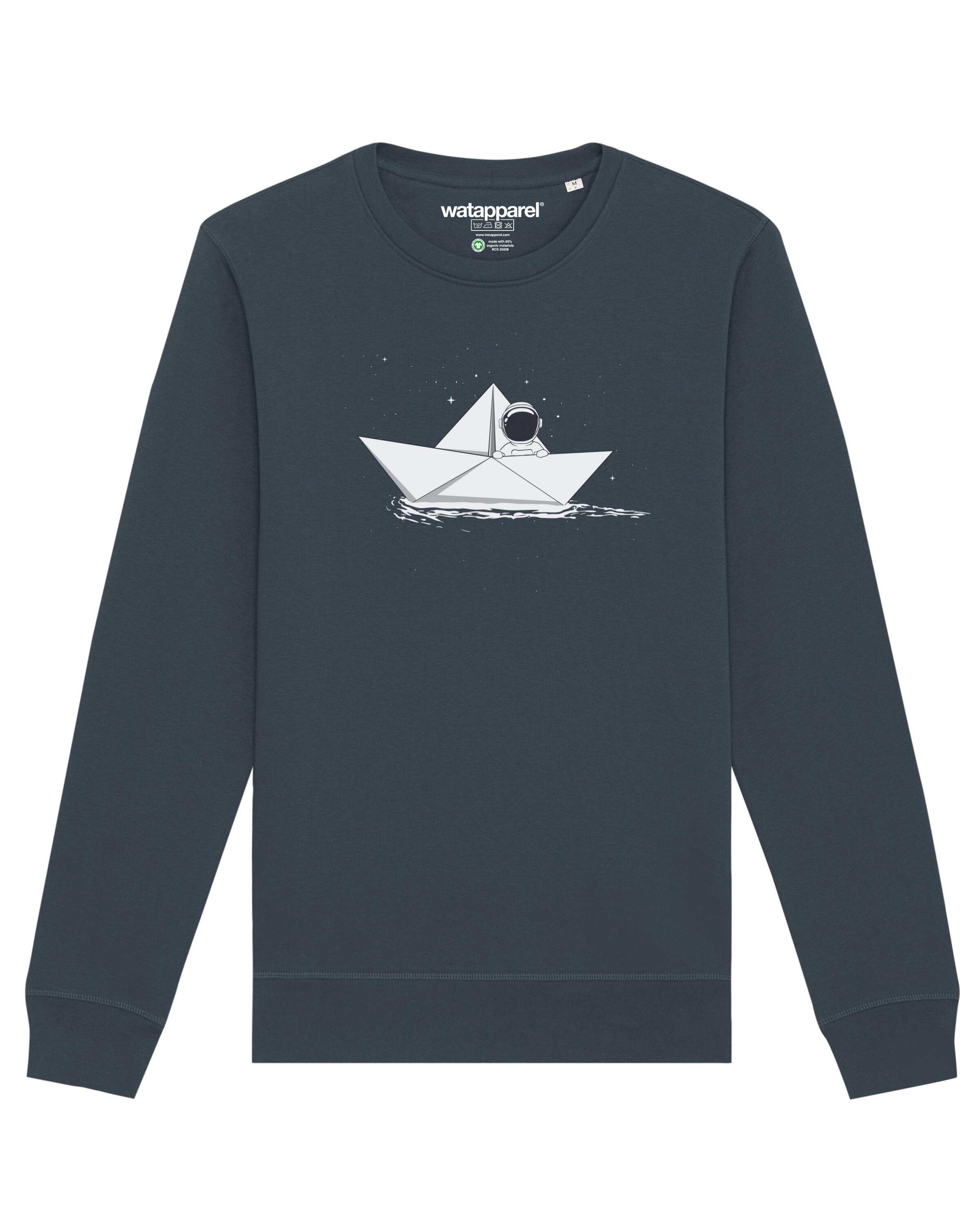 Sweat-shirt ' Astronaut in paper boat ' Watapparel en gris : devant
