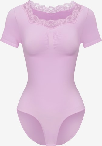 cfab - Body modelador 'Lace T-Shirt Bodysuit Sculpting Shapewear with slip' em roxo: frente