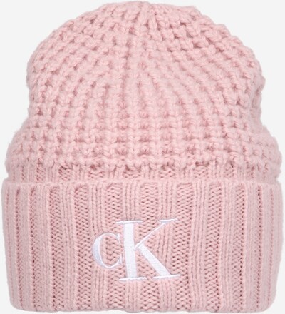 Megzta kepurė iš Calvin Klein Jeans, spalva – rožių spalva / balta, Prekių apžvalga