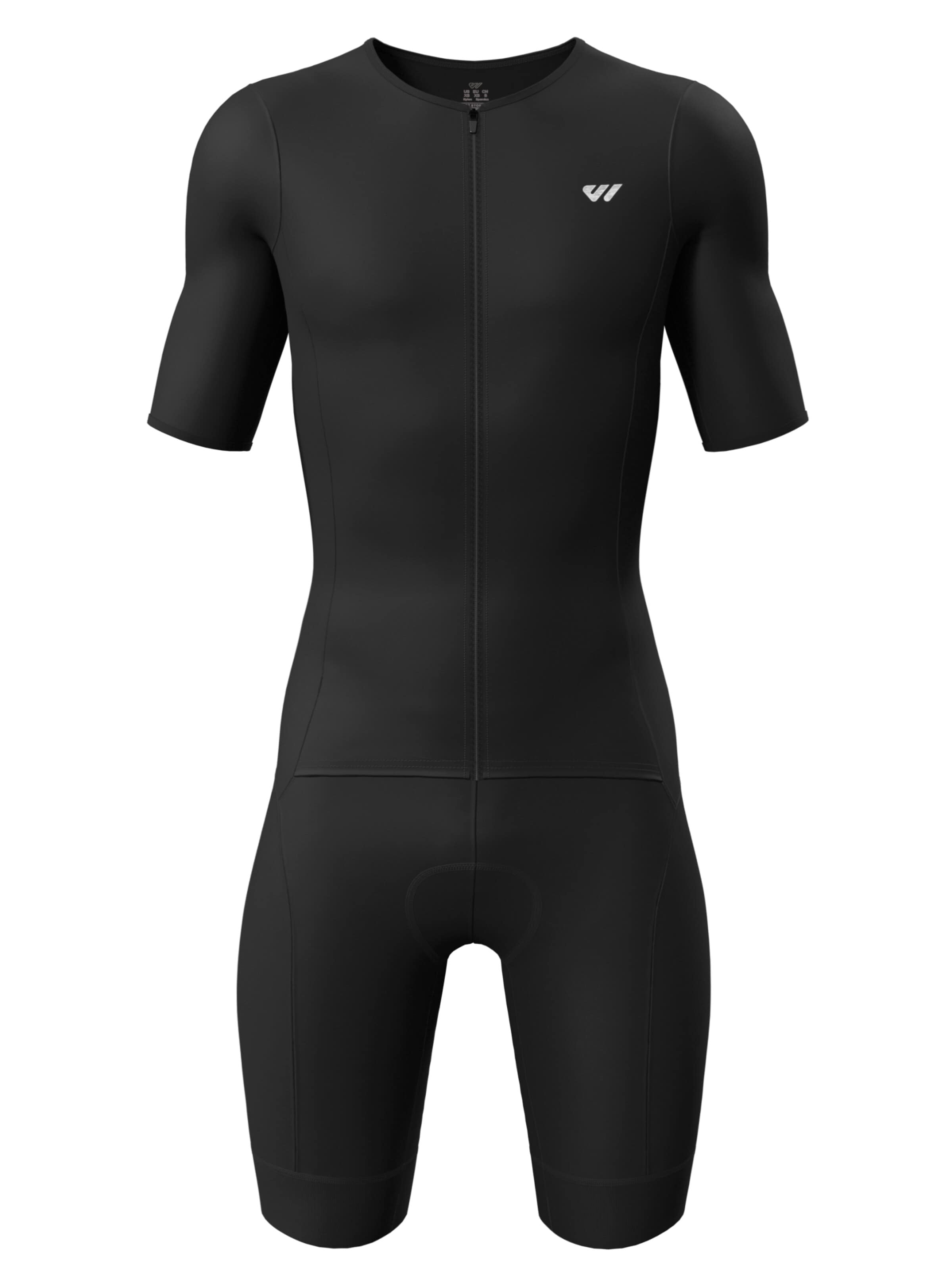 WULIBIKE Sports Suit 'Wulibike Triathlon-Einteiler Herren Kurzarm, schwarz, mit Polster, eng anliegend' in Black: front