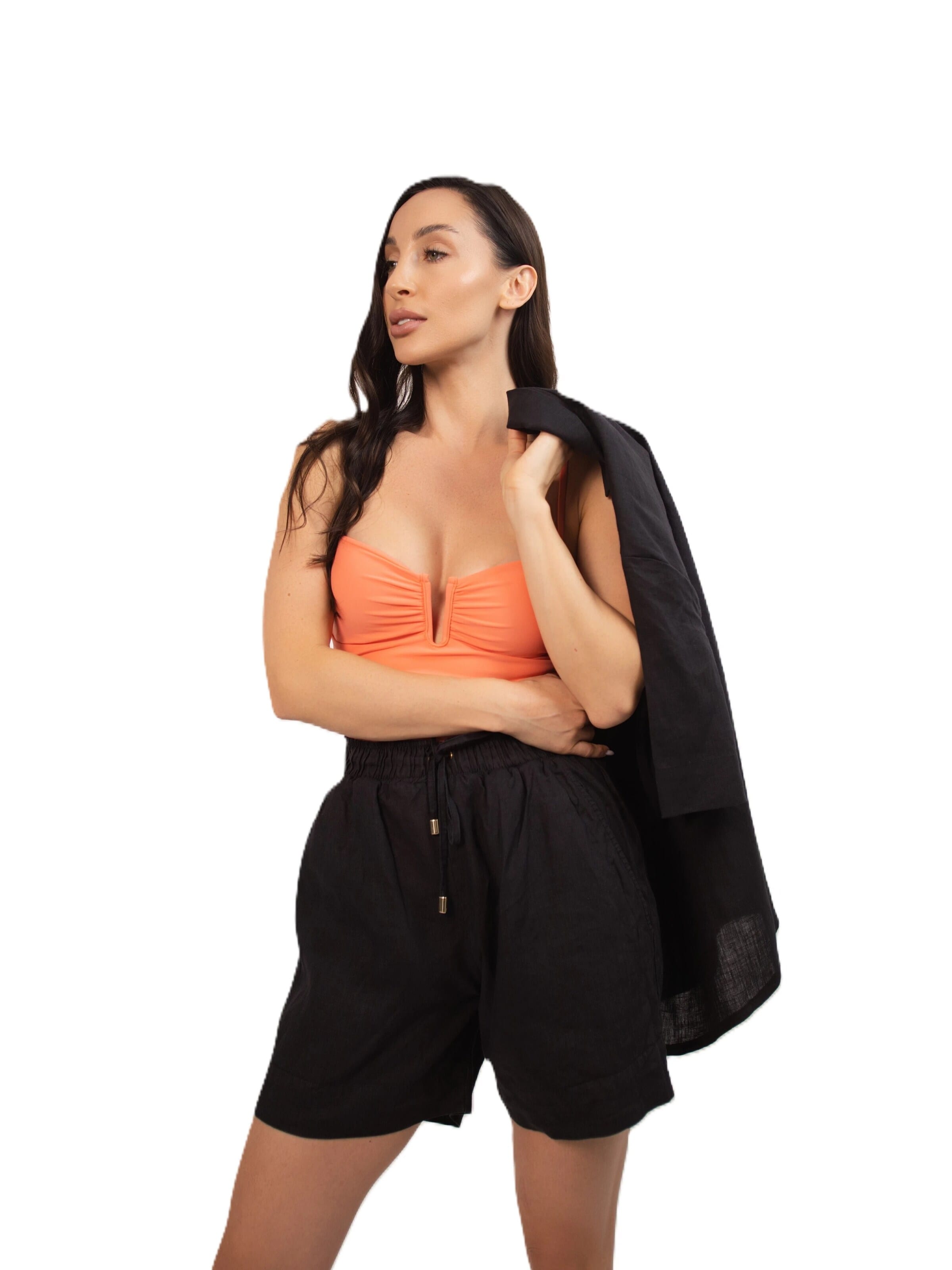 BREEZERA Wide leg Pants 'Leinenshorts' in Black