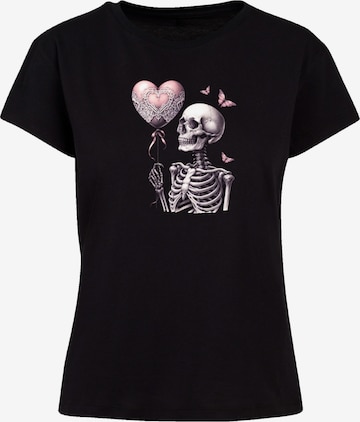 F4NT4STIC Shirt 'Skelett hält Herzballon' in Zwart: voorkant