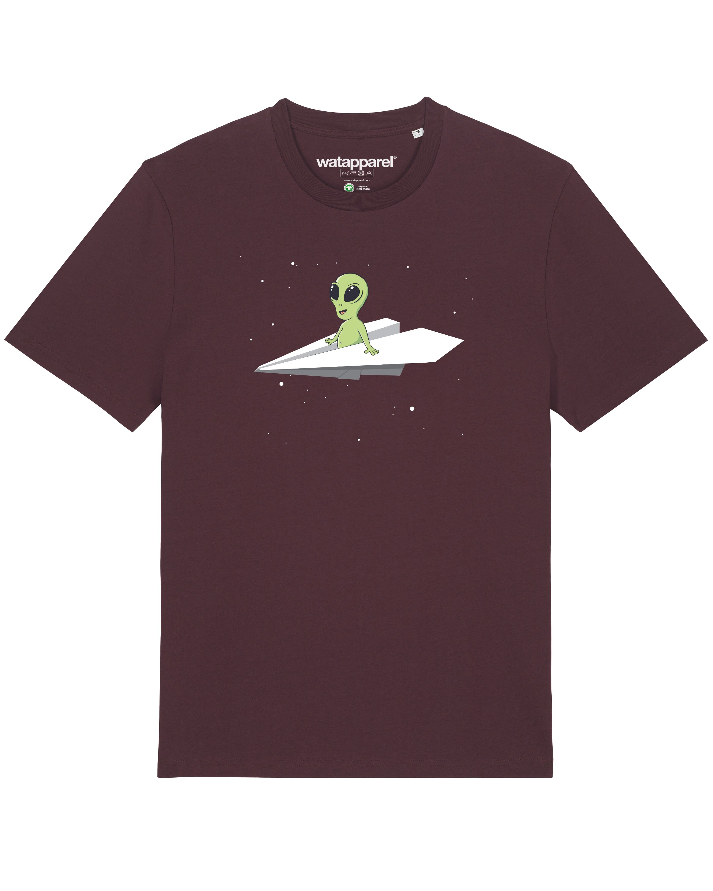 Watapparel T-Shirt ' Alien on a paper plane ' in Rot: Vorderseite