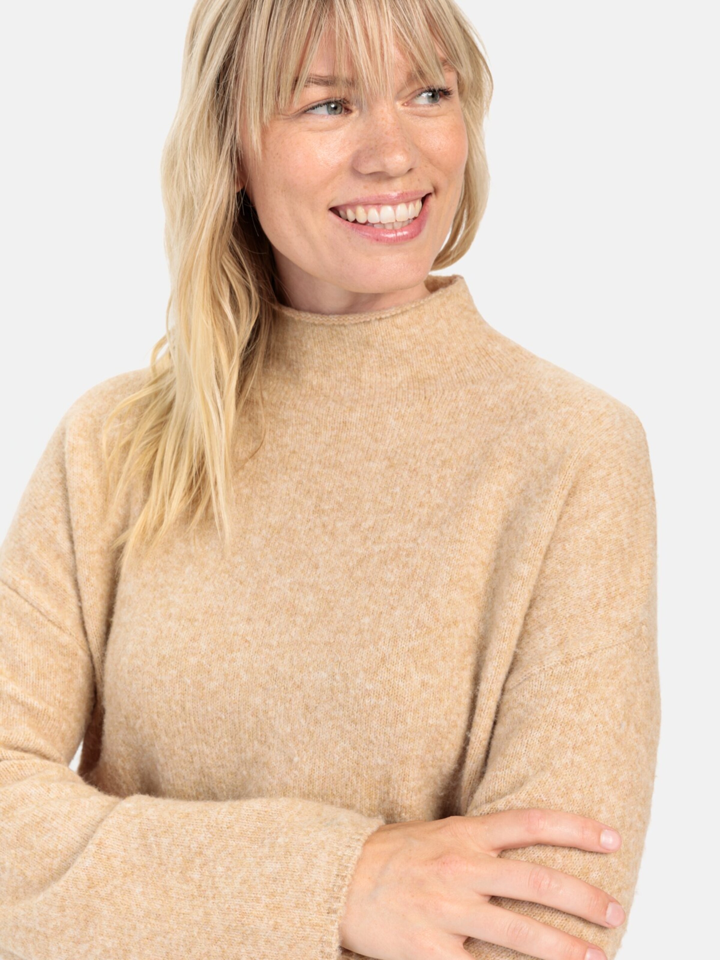 CAMEL ACTIVE Rollkragenpullover aus einem Wollmix in Beige