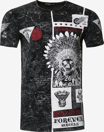 Rusty Neal Shirt 'Oil Washed Skull' in Black: front