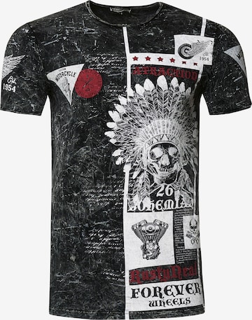 Rusty Neal Shirt 'Oil Washed Skull' in Zwart: voorkant