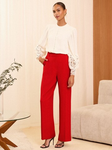 love & roses Wide Leg Bukser med fals i rød