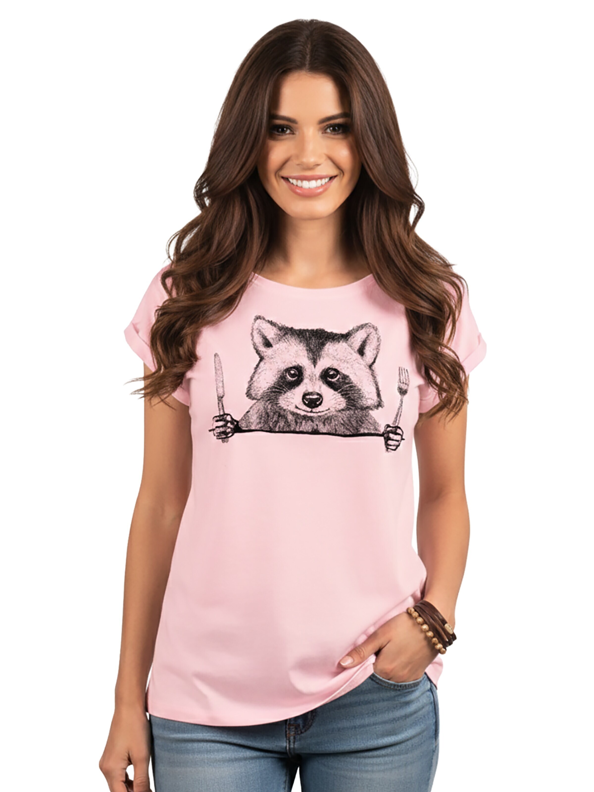 MAKAYA Shirt 'Waschbär Gabel' in Pink