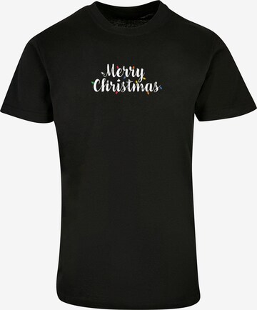 Merchcode Shirt 'Merry Christmas Lights' in Zwart: voorkant