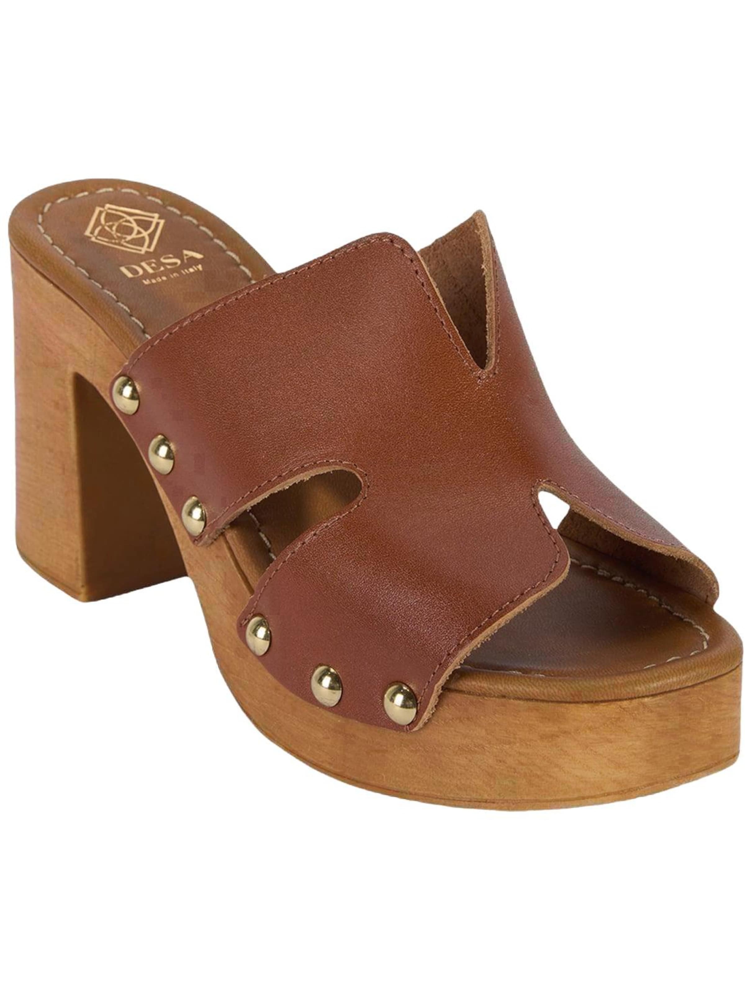 Desa - Zapatillas de casa 'DESA Damen-Plateausandalen aus Leder mit Nietendetail' en marrón: frente