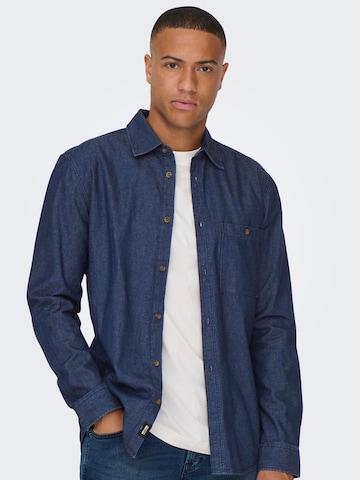 Only & Sons Regular fit Button Up Shirt 'LEX' in Blue: front