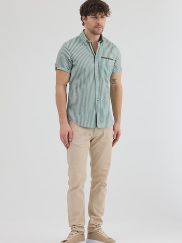 7Camicie Slim fit Zakelijk overhemd 'Iconic Linen Man Shirt Short Sleeve Green White' in Groen