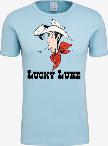 LOGOSHIRT Shirt 'Lucky Luke Portrait' in Blauw: voorkant