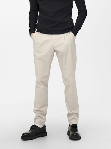 Only & Sons Slimfit Bandplooibroek 'Cam' in Beige: voorkant