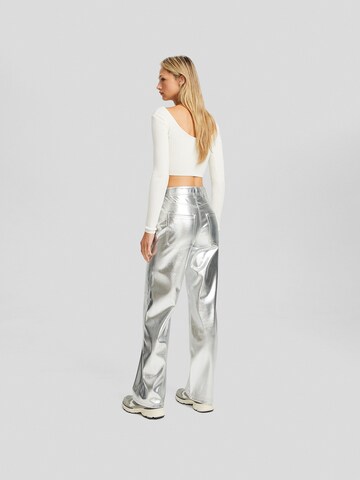 Bershka Regular Broek in Zilver