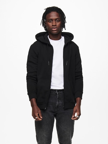 Only & Sons Zip-Up Hoodie 'Ceres' in Black: front