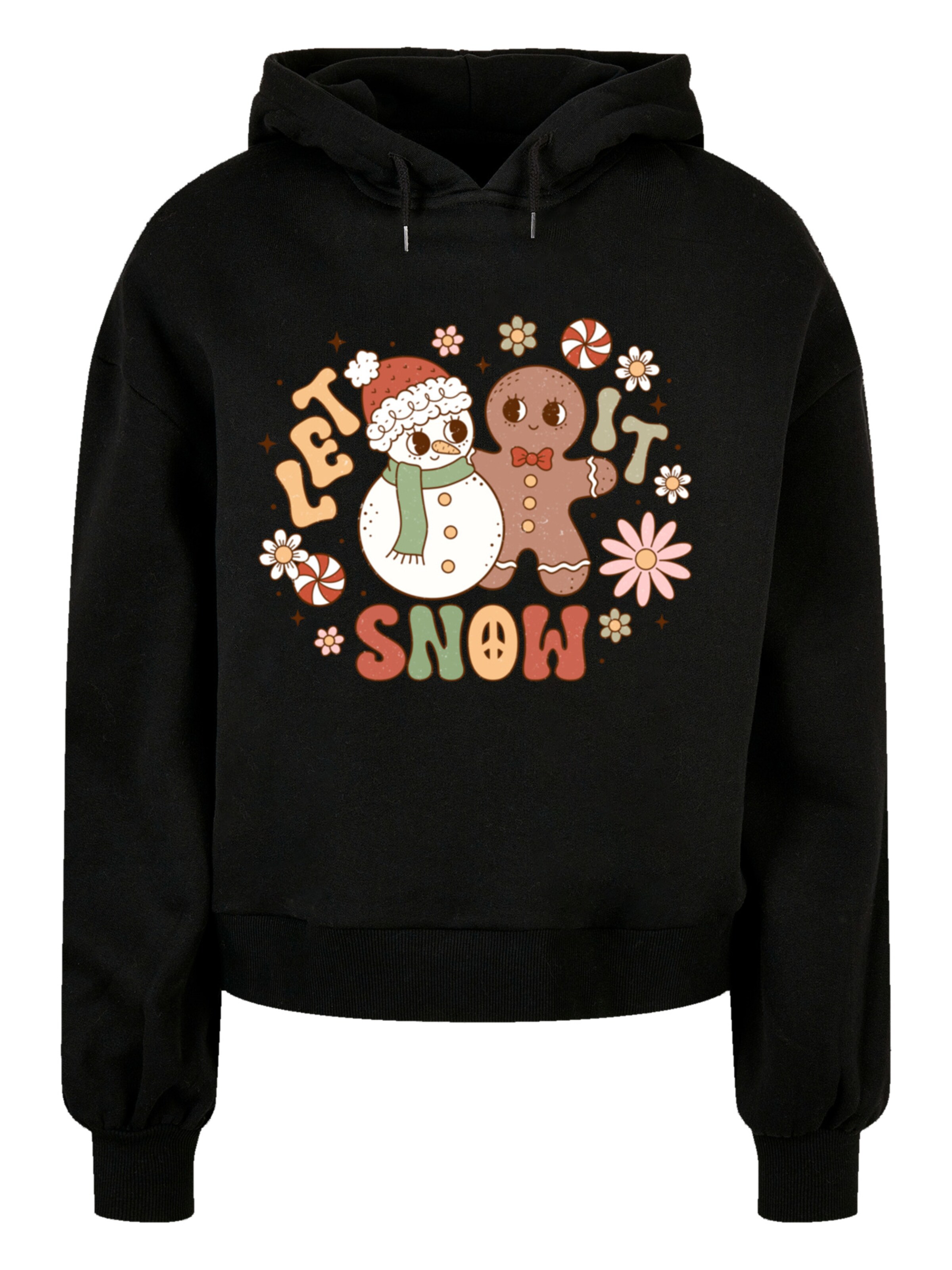 F4NT4STIC Sweatshirt 'Let It Snow Groovy Christmas Gingerbread' in Schwarz: Vorderseite